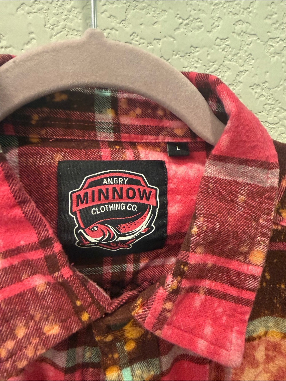 Button-Down Plaid Shirt with Graphic Back - Pink - Picture 3 of 4